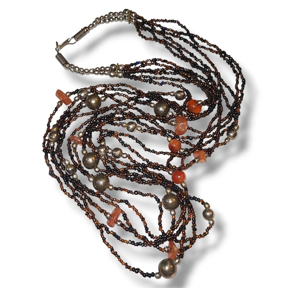 Boho‎ Multi Strand Seed Bead Necklace Carnelian Stone Southwestern Layered 28"